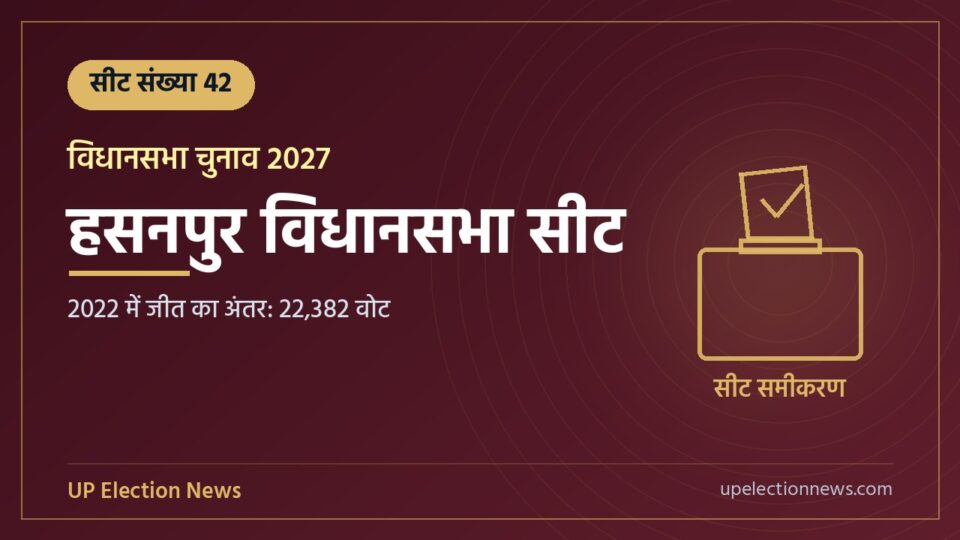 हसनपुर विधानसभा सीट संख्या 42 का ग्राफिक, 2022 में जीत का अंतर 22,382 वोट