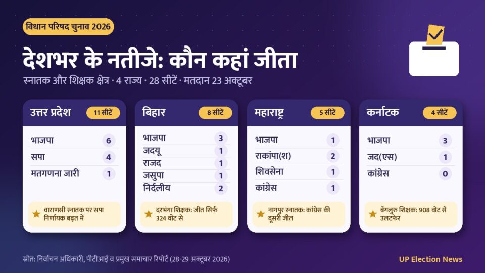 MLC चुनाव परिणाम 2026: चार राज्यों के नतीजों का ग्राफिक